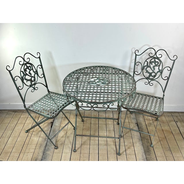 Folding Wrought Iron Garden Furniture Set, 1980s, Set of 3 For Sale - Image 4 of 9