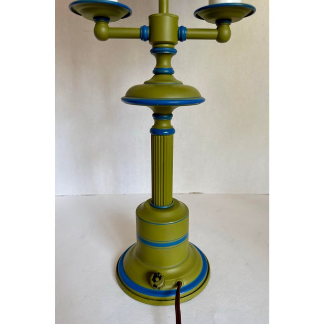 Metal French Chartreuse Green and Blue Tole Bouillette Table Lamp For Sale - Image 7 of 12
