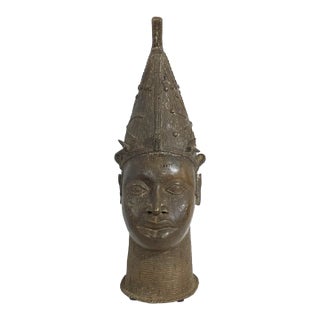 Vintage Large Benin Bronze Head of a Queen Nigeria 21.5" H For Sale
