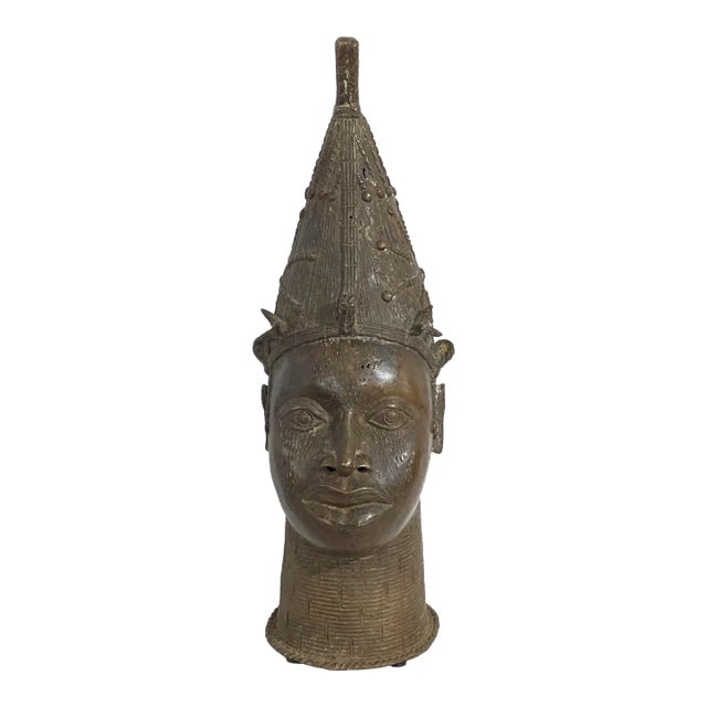Vintage Large Benin Bronze Head of a Queen Nigeria 21.5" H For Sale