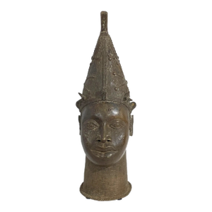 Vintage Large Benin Bronze Head of a Queen Nigeria 21.5" H