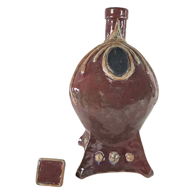 Abstract Brutalist Abstract Studio Art Pottery Covered Jar, Brick Red 11.75", Sculptural Vessel For Sale - Image 3 of 12