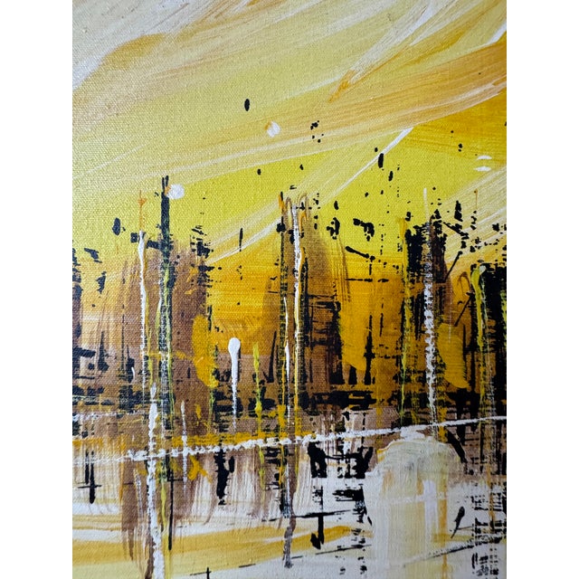 Large Original Mid Century Modern Skyline Framed Artwork Signed For Sale - Image 10 of 12