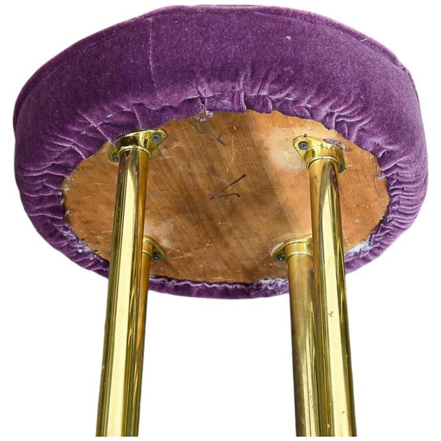 Late 20th Century Individual Round Purple Velvet and Brass Barstool For Sale In Greensboro - Image 6 of 12