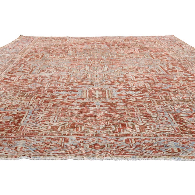Rustic Antique Persian Heriz Rug, 09'03 X 12'11 For Sale - Image 3 of 10