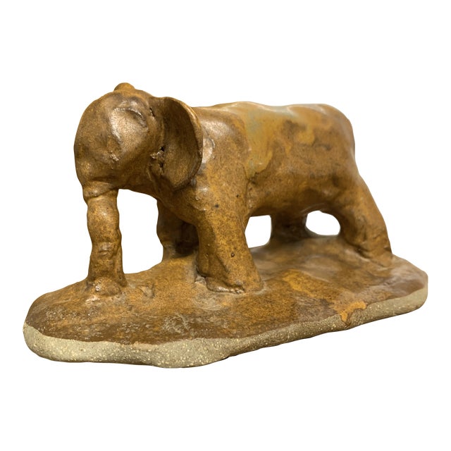 Vintage Ceramic Folk Art Elephant Sculpture For Sale