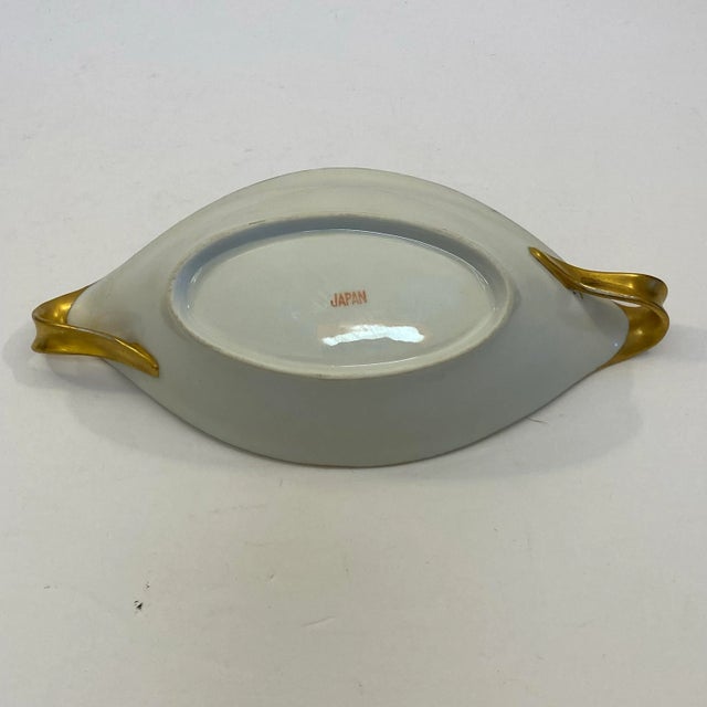 Ceramic Mid-Century Japanese Porcelain Floral Relish Dish With Gilded Handles For Sale - Image 7 of 7