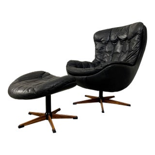 H. W. Klein for Bramin Leather Lounge Chair and Ottoman For Sale