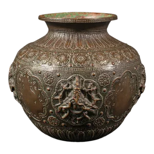1850s Antique Victorian Indian Bronze Celebration Pot
