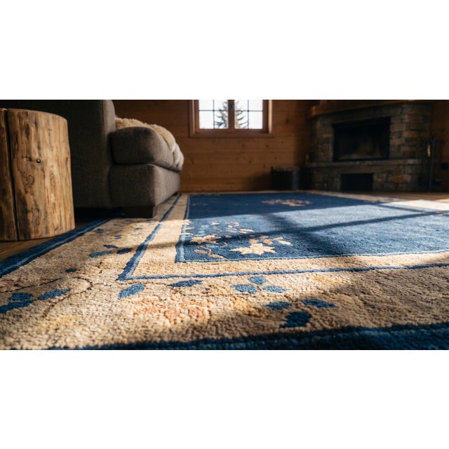 1920s Blue Navy Vase Floral Antique Chinese Peking Carpet 6 X 8'7" Handknotted Wool Rug For Sale - Image 9 of 11