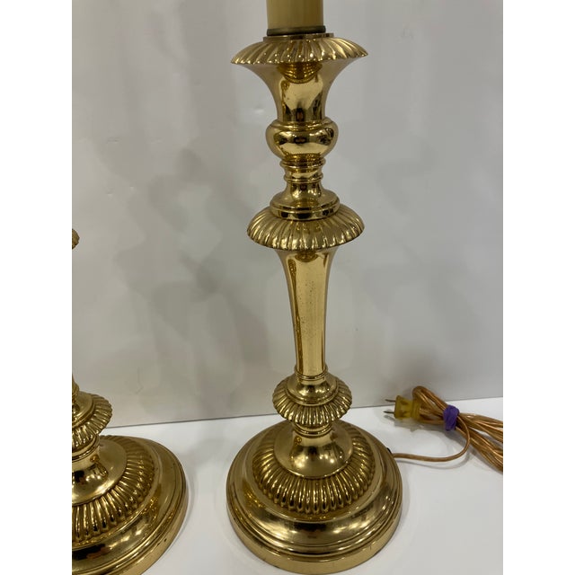 Metal Pair of 1990s Gold Plated Candlestick Lamps For Sale - Image 7 of 11