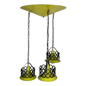Vintage 50s Mid Century 3 Lights Pendant Ceiling Light Chandelier