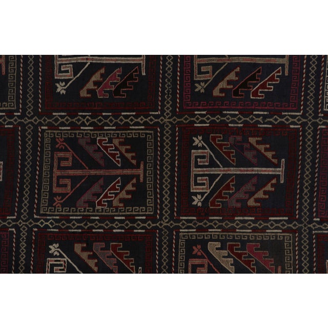 Textile Antique Russian Tribal Kilim Rug in Blue and Red Embroidered Geometric Patterns For Sale - Image 7 of 8