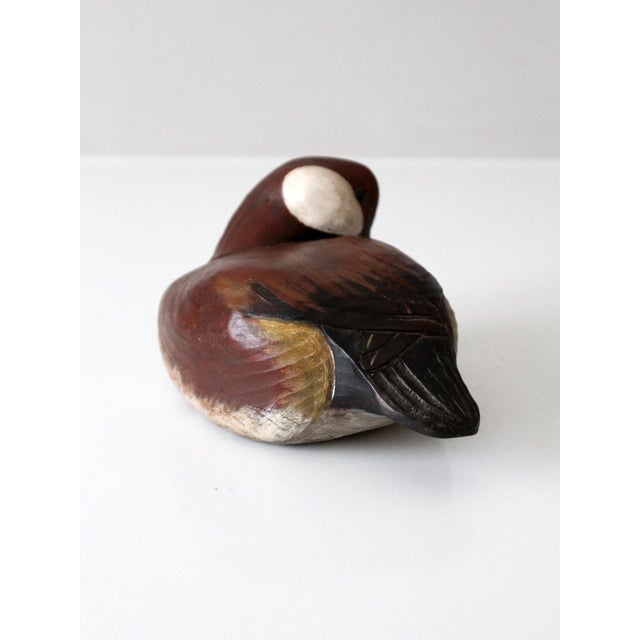1980s Vintage Hand Carved Canvasback Duck Decoy For Sale - Image 5 of 12