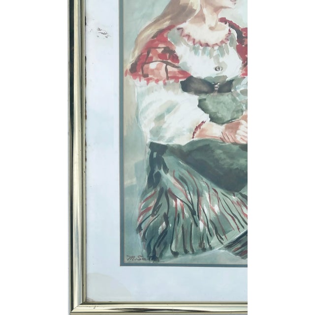 Vintage Marian Smith Watercolor Painting on Paper Offered for sale is a watercolor of a seated woman by Coral Gables, FL...