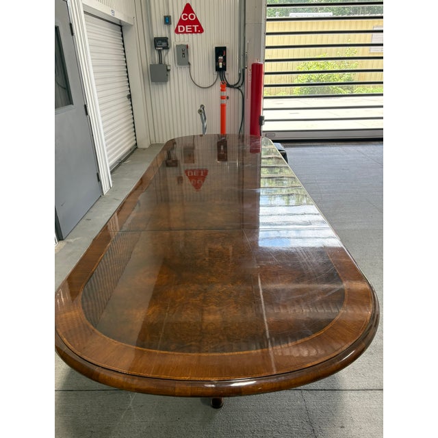Custom Made Banquet Eastern Black Walnut Two Pedestal Dining Table With Three Leaves, Late 20th Century For Sale - Image 12 of 14