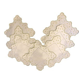 Green/White Cocktail Napkins - Set of 7 For Sale