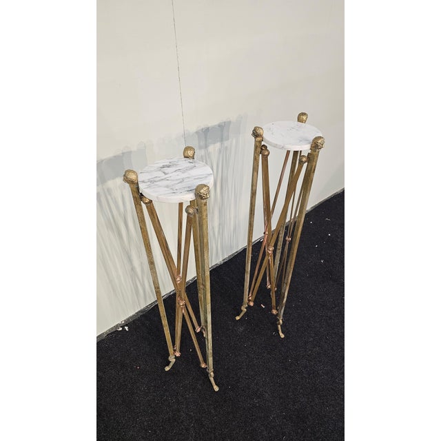 Empire Style Brass and Marble Pedestals, 1970s, Set of 2 For Sale - Image 6 of 12
