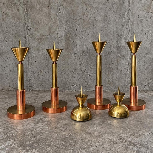 Copper Large Postmodern Candleholders in Copper and Brass, 1970s, Set of 4 For Sale - Image 8 of 11