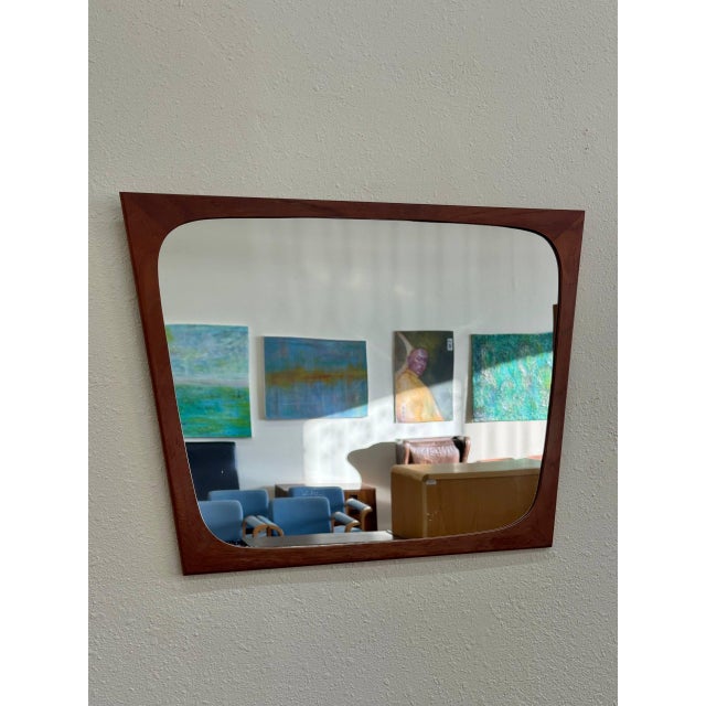 Wood Mid-Century Danish Teak Wall Mirror by Aarhus Glasimport, 1960s – Sculpted Frame, Organic Modern Des For Sale - Image 7 of 10