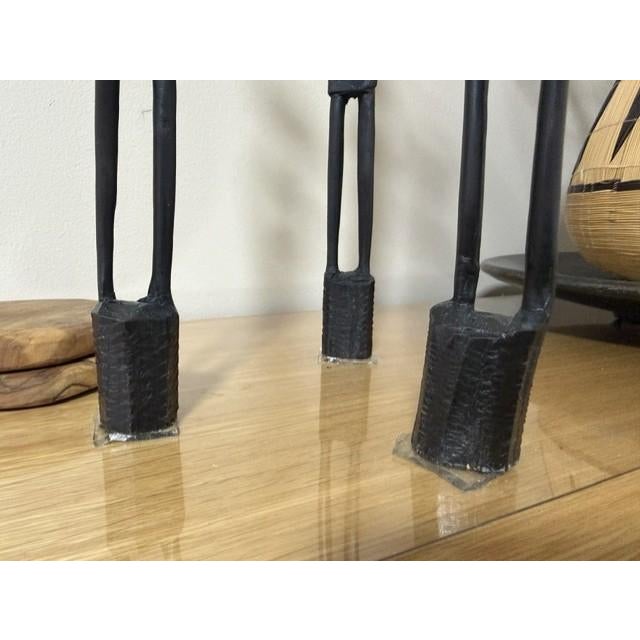 Vintage Ebony Heavy Wood African "Thinkers" Stick Figures Sculptures Lot of 3 For Sale - Image 11 of 11