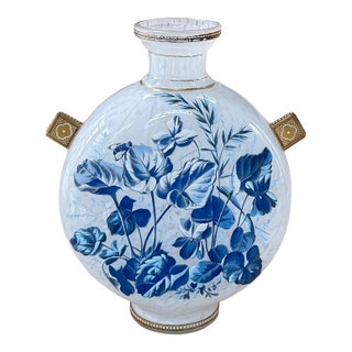 Pilgrim Vase, Blue & White Botanical Enamel, Circa 1890 For Sale