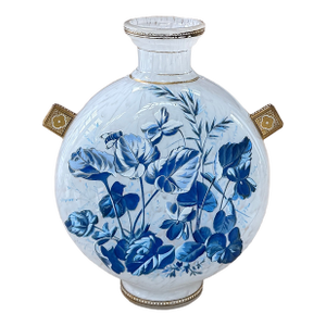 Pilgrim Vase, Blue & White Botanical Enamel, Circa 1890