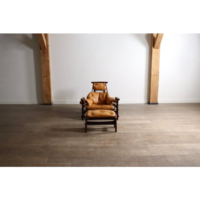 1960s Set of Jangada Lounge Chair and Ottoman in Cognac Leather by Jean Gillon, Brazil, 1960s For Sale - Image 5 of 18