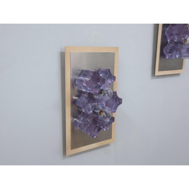 Mid-Century Modern Sculptural Poliarte Murano Glass Wall Sconces, 1970s, Set of 2 For Sale - Image 3 of 12