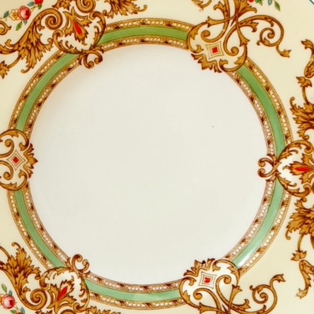 Antique English Cauldon Bone China Salad Plates With Raised Enamel & Gold Scrollwork - Set of 12 For Sale In San Diego - Image 6 of 8