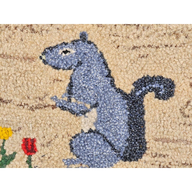 Vintage American Hand Hooked Rug, Wool & Cotton, Standing Squirrel Design, 1x2 For Sale - Image 4 of 10