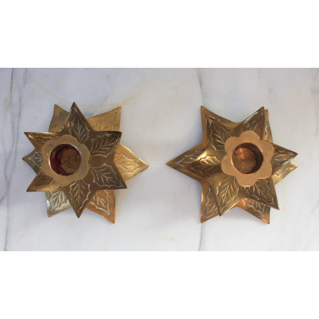 Pair of Vintage Brass Holly Leaf Taper Candle Holders For Sale In Milwaukee - Image 6 of 8