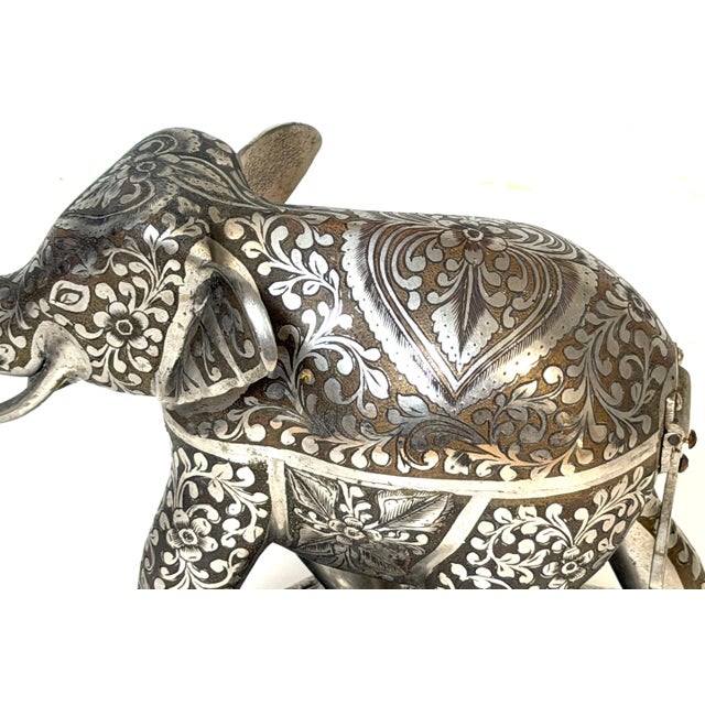 Indian Silvered & Enamel Engraved Bronze Elephant Automaton Swiss Music box For Sale - Image 16 of 18