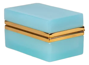 Turquoise Opaline Rectangular Box With Brass Mounts, France Early 20th C.