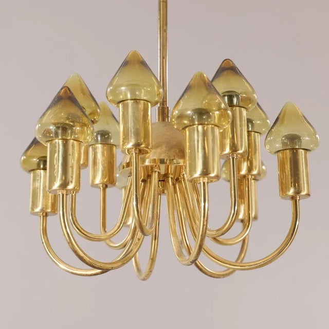Mid-Century Modern Brass and Glass Model T 789/12 Chandelier from Hans-Agne Jakobsson Ab Markaryd For Sale - Image 3 of 6