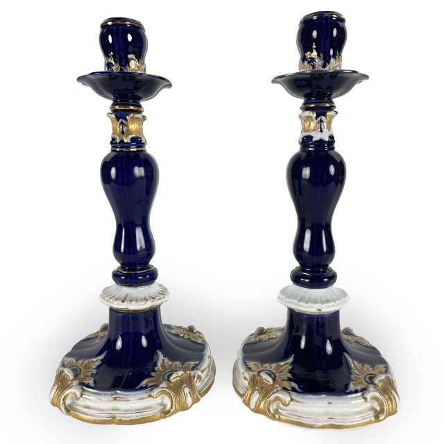 Blue Blue and Gilt Candlesticks from Meissen, 19th Century, Set of 2 For Sale - Image 8 of 8