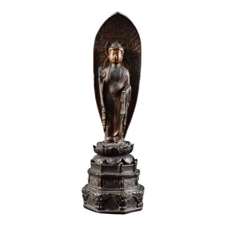 Early 20th Century Meiji Japanese Gilt Bronze Buddha Kannon Gold Statue Kyoto Japan Altar Temple For Sale