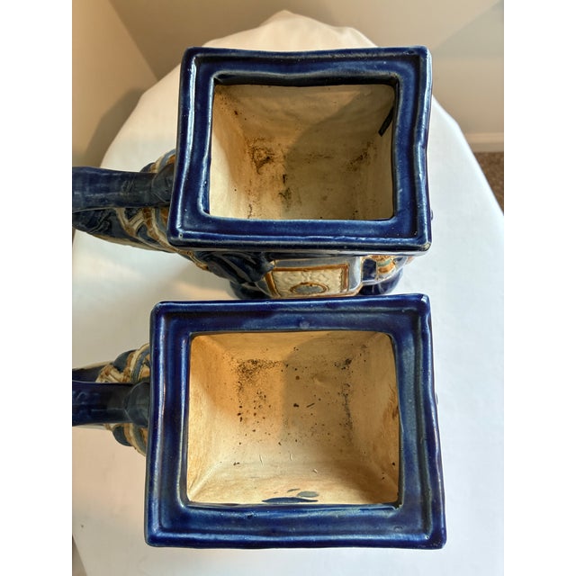 Mid 20th Century Pair of Vintage Chinoiserie Asian Glazed Ceramic Elephant Plant Stands For Sale - Image 5 of 9