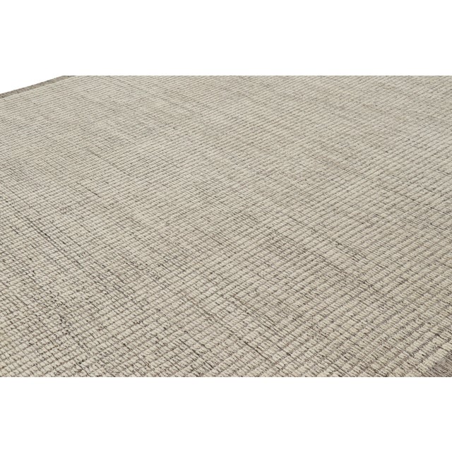 Contemporary Rug & Kilim’s Textural Kilim With White Textural Stripes and Black Accents For Sale - Image 3 of 7