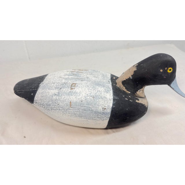Antique Hand Carved Wood Folk Art Bluebill Drake Duck Decoy Bird Sculpture For Sale - Image 4 of 12