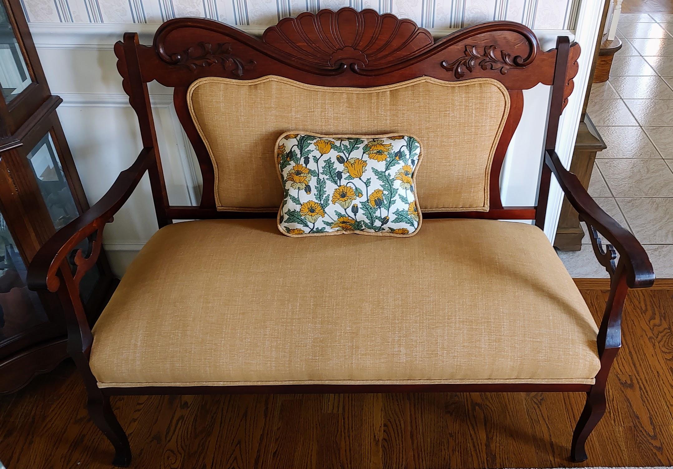 Antique Eastlake Settee Refinished and Reupholstered | Chairish