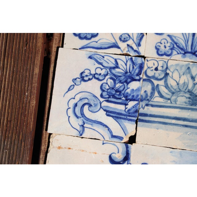 Baroque Tile Mural Panel Depicting a Baroque Jardinière With Flowers, Portuguese, 18th Century For Sale - Image 3 of 13