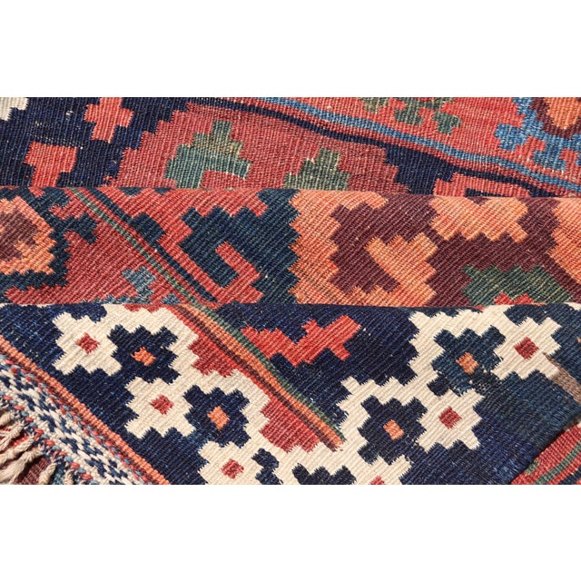 Antique Shahsevan Kilim Gallery Runner With Bold Colorful Geometric Tribal Motifs 4'3 X 14'5 For Sale - Image 12 of 13