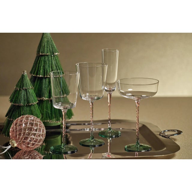 Sachi Green & Pink White Wine Glasses, Set of 6 For Sale - Image 4 of 5