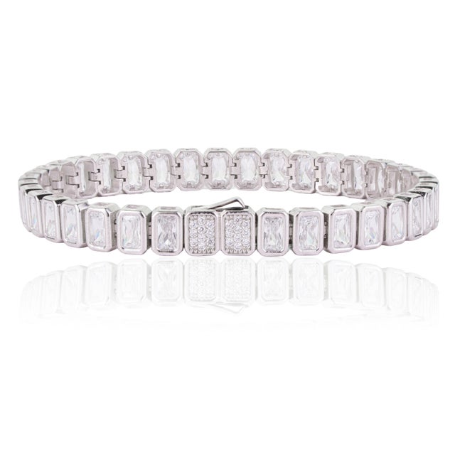 Not Yet Made - Made To Order Art Deco Revival Bezel Set Cubic Zirconia Tennis Bracelet in 925 Sterling Silver - Carat&Her For Sale - Image 5 of 14