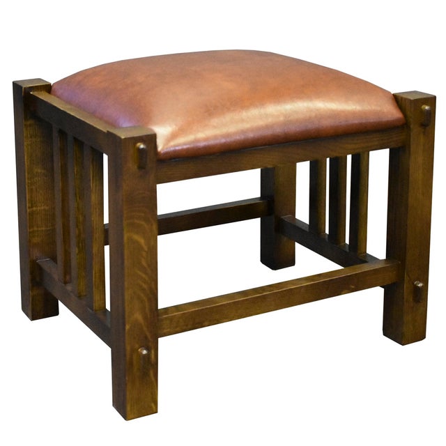 Mission Spindle Stool - Quarter Sawn Oak & Leather Michael's Cherry For Sale - Image 12 of 13