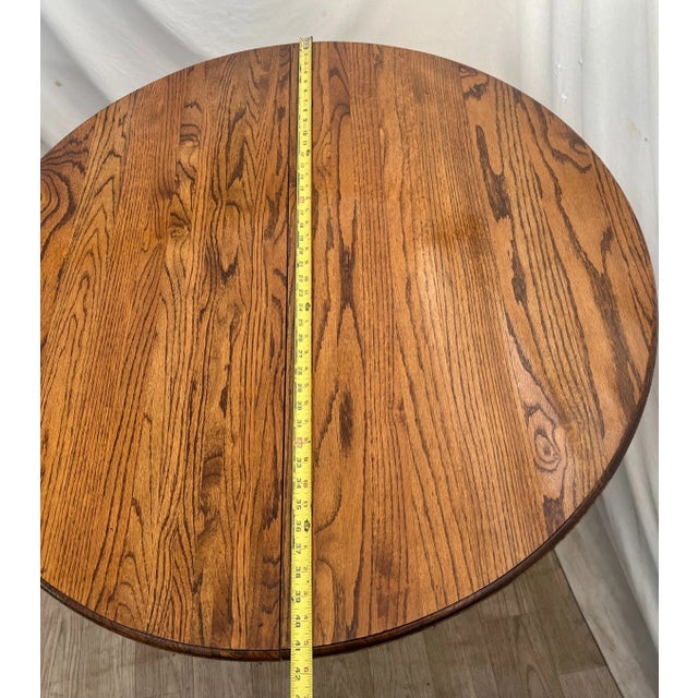 1980s Round Expansion Dining Room Kitchen Table Solid Cathedral Oak Carved Claw Feet For Sale - Image 12 of 15