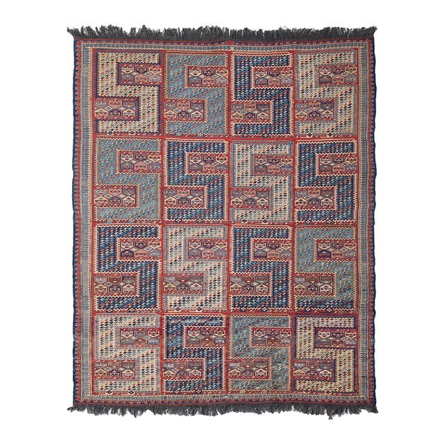 Rug 6x8 Hand-Woven Wool Soumak Kilim | Afghan Sileh Design Rug For Sale