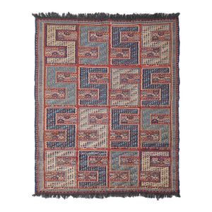 Rug 6x8 Hand-Woven Wool Soumak Kilim | Afghan Sileh Design Rug