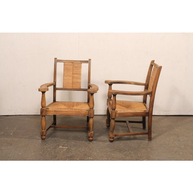 Mid 20th Century Spanish Wood Armchairs W/Rush Seat & Backs For Sale - Image 9 of 11